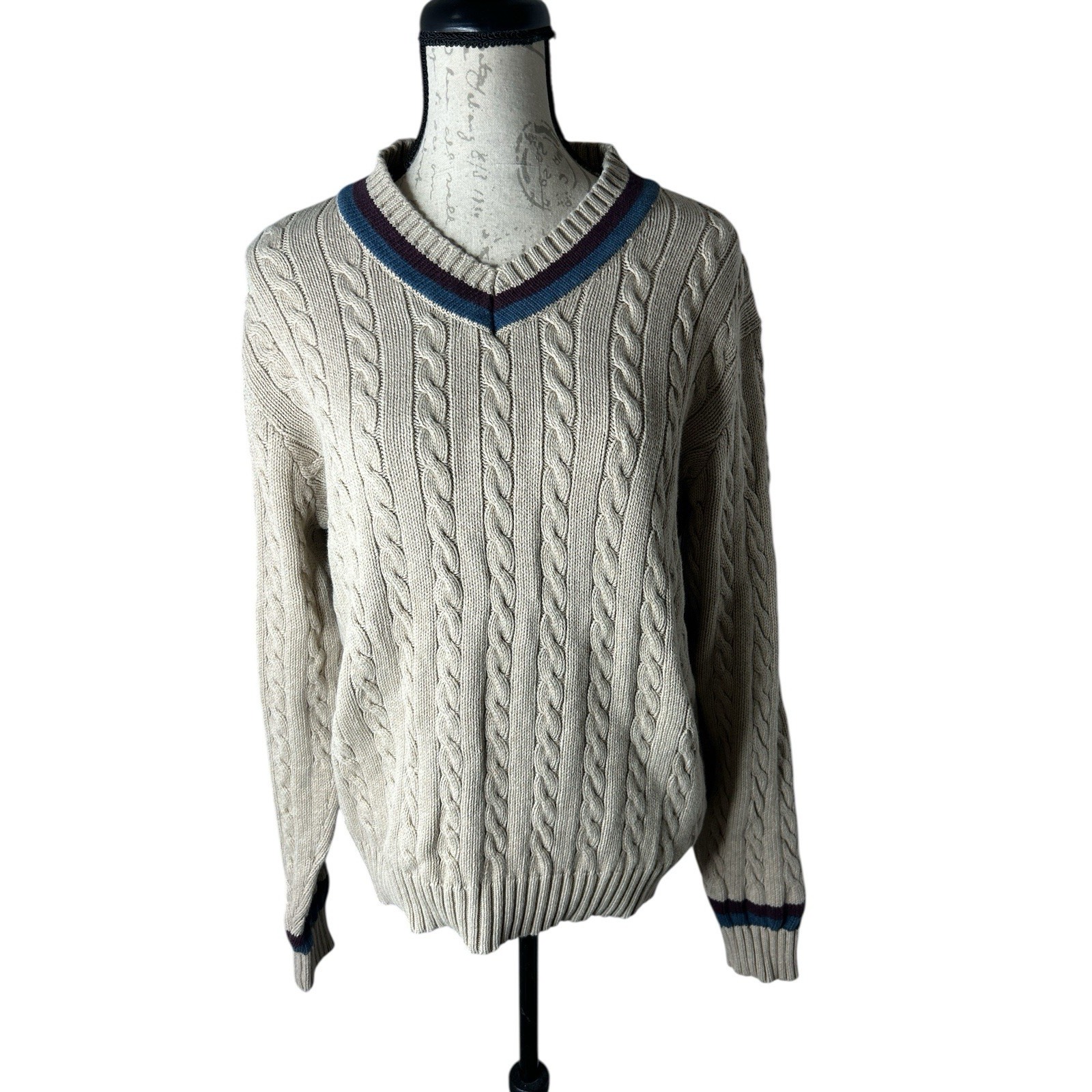 American Eagle Outfitters Sweater M Brown Cable Knit Vintage Slim Fit Tennis